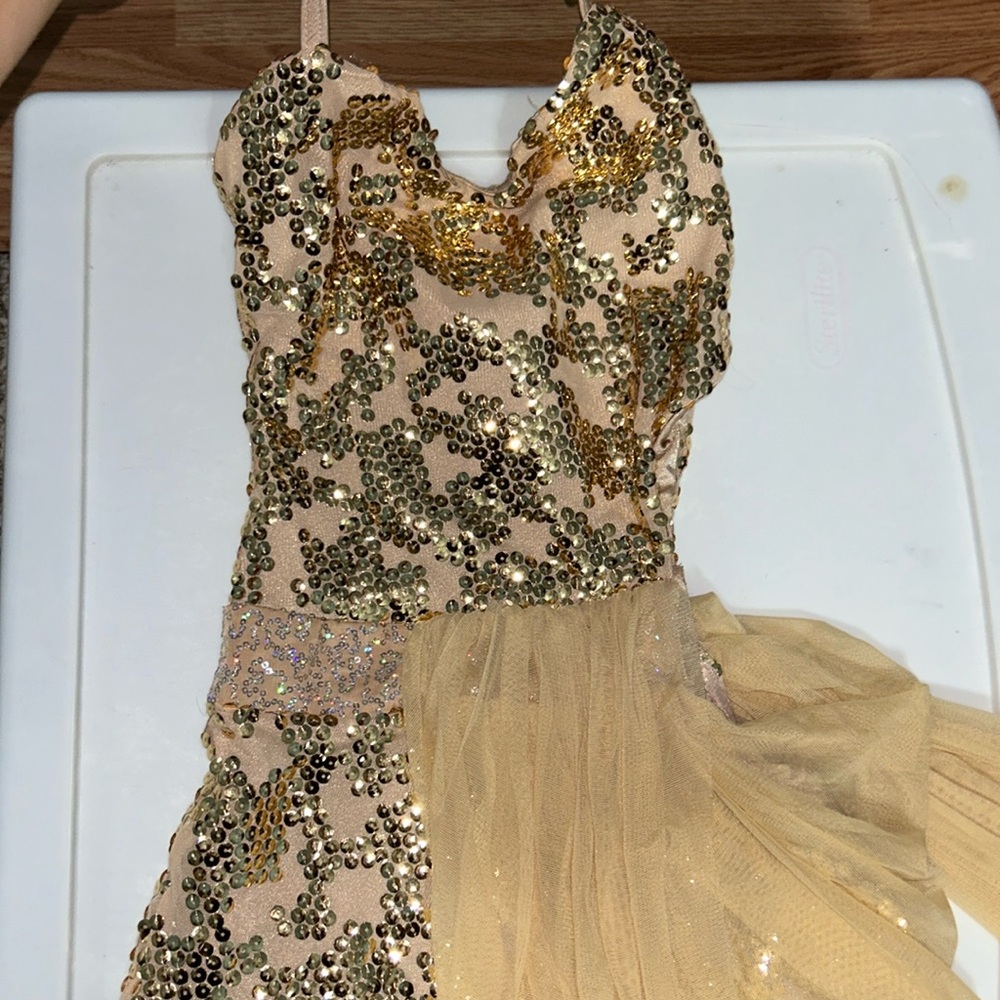 Gold draped skirt dance costume lyrical